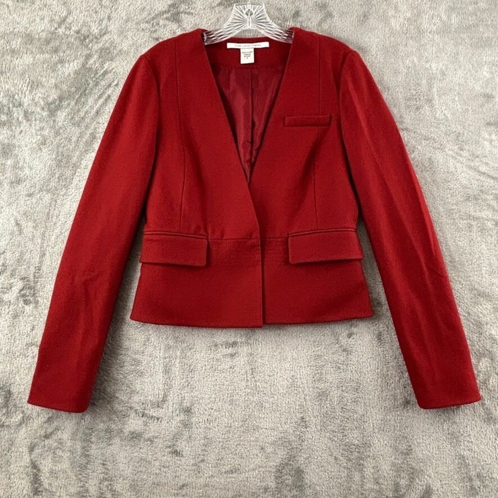 Diane‎ Von Furstenburg Tutor Blazer Womens 4 Red Wool Blend Lined Button Pockets